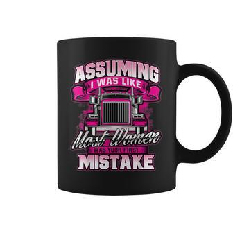 First Mistake - Female Semi Truck Driver Trucker Trucking Coffee Mug | Mazezy