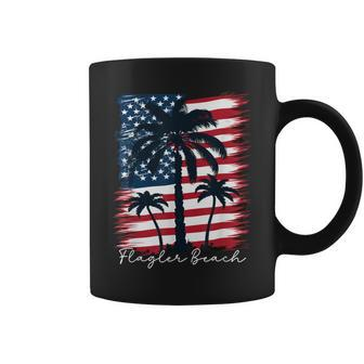 Flagler Beach - Patriotic American Flag Palm Trees Coffee Mug | Mazezy