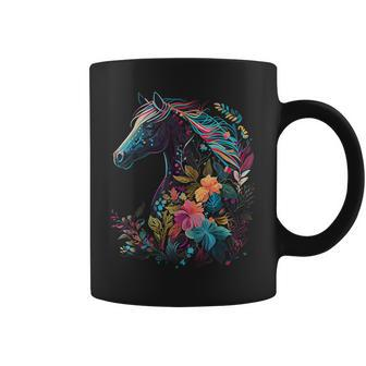 Floral Horse Spring Nature Horse Lovers Graphic Coffee Mug | Mazezy