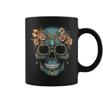 Floral Mexican Skull Day Of The Dead Dia De Muertos Women Coffee Mug | Mazezy