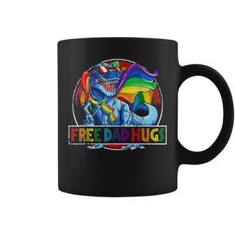 Free Dad Hugs Dinosaur Rex Daddy Lgbt Pride Rainbow Coffee Mug | Mazezy