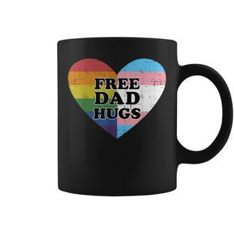 Free Dad Hugs With Rainbow And Transgender Flag Heart Gift For Mens Coffee Mug | Mazezy