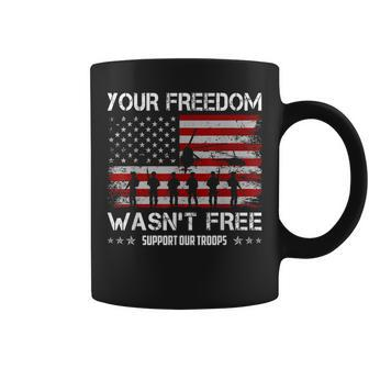 Freedom Support Our Troops Military Graphic American Flag Coffee Mug - Seseable