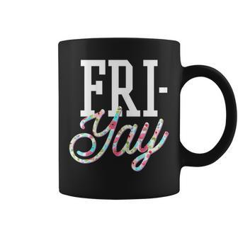Fri-Yay Friday Lovers Fun Teacher Floral Pattern Tee Coffee Mug | Mazezy