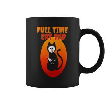 Full Time Cat Dad Cat Holding Bloody Knife Halloween Cat Dad Coffee Mug | Mazezy
