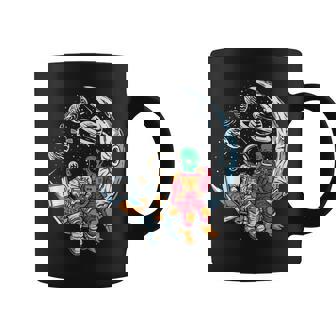 Funny Astronaut And Alien Love Eating Pizza Exploring Space Coffee Mug - Seseable