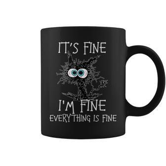 Funny Black Cat Its Fine Im Fine Everything Is Fine Coffee Mug - Seseable