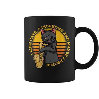 Funny Cat Playing Saxophone I Like Cats And Maybe 3 People Coffee Mug - Seseable