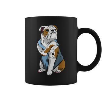 Funny English Bulldog Dog I Love Mom Tattoo Lover Gift Coffee Mug - Seseable