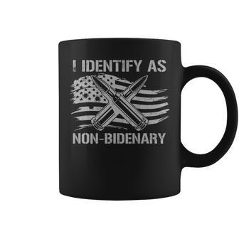 Funny I Identify As Non-Bidenary American Flag On Back Coffee Mug - Seseable