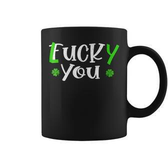 Funny Leprechaun Shamrock Fuck Lucky You St Patricks Day Coffee Mug | Mazezy
