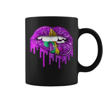 Funny Mardi Gras Carnival Purple Gold Lips Dripped Coffee Mug - Seseable
