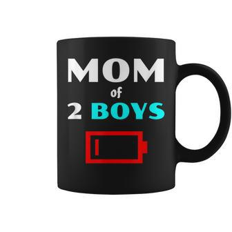 Funny Mom Of 2 Boys Tired Mother With Two Sons Low Battery Coffee Mug | Mazezy
