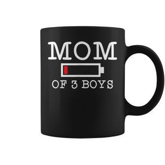 Funny Mom Of 3 Boys Low Battery Busy Father Parenting Gift Coffee Mug | Mazezy