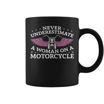 Funny Motorbiker Never Underestimate A Woman On A Motorcycle Gift For Womens Coffee Mug - Seseable