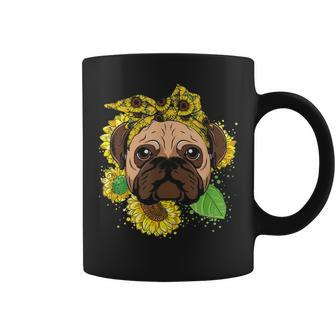 Funny Pug Dog Mom Sunflower Head Bandana Womens Girls Gift Coffee Mug - Seseable