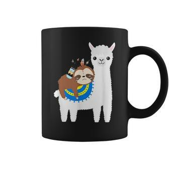 Funny Sloth Riding Llama Dad Mom Boy Girl Party Gift Coffee Mug - Seseable