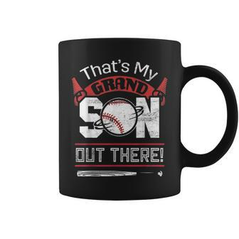 Funny Softball Dad Mom Gift Thats My Grandson Out There Coffee Mug - Seseable