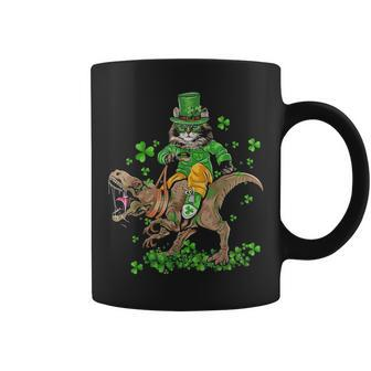 Funny St Patricks Day Irish Cat Riding T Rex Shamrock Coffee Mug - Seseable