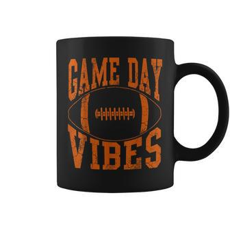 Game Day Vibes Orange Football Vintage Distressed Coffee Mug - Seseable
