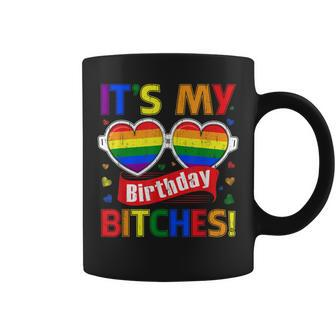 Gay Pride Rainbow Lgbt Its My Birthday Bitches Cute Glasses Coffee Mug | Mazezy