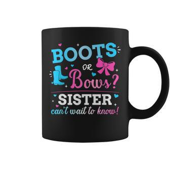 Gender Reveal Boots Or Bows Sister Matching Baby Party Coffee Mug | Mazezy