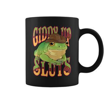 Giddy Up Sluts Funny Western Ranch Cowgirl Rodeo Frog Coffee Mug | Mazezy