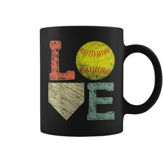 Girls Love Softball Mom Women Distressed Ball Coffee Mug - Seseable