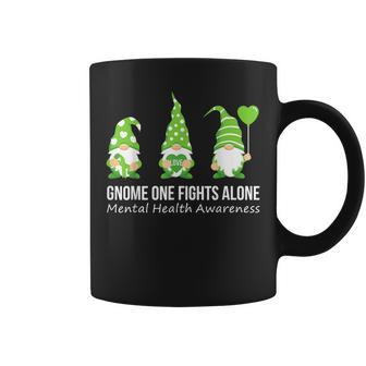 Gnome One Fights Alone Mental Health Awareness Green Ribbon Coffee Mug | Mazezy