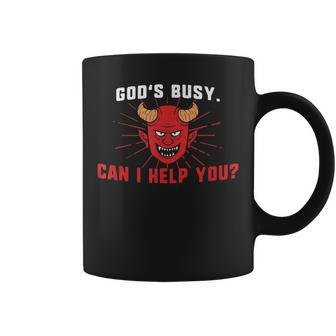 Gods Busy Can I Help You Devil Funny Coffee Mug - Seseable