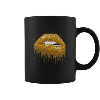 Gold Glitter Lips T-Shirt Coffee Mug - Thegiftio UK