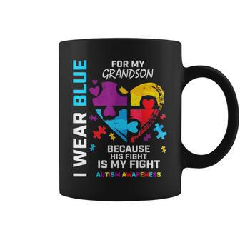 Grandma Grandpa I Wear Blue For My Grandson Autism Awareness Coffee Mug - Seseable