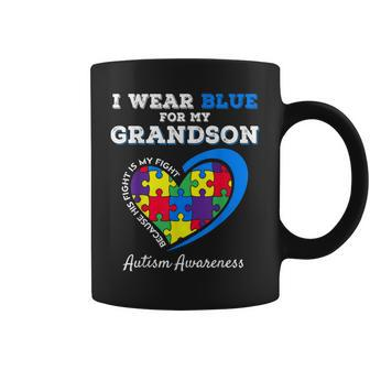 Grandma Grandpa I Wear Blue For My Grandson Autism Awareness Coffee Mug | Mazezy