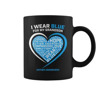Grandpa Grandma I Wear Blue For My Grandson Autism Coffee Mug | Mazezy