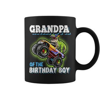 Grandpa Of The Birthday Boy Dinosaur Monster Truck Birthday Coffee Mug | Mazezy