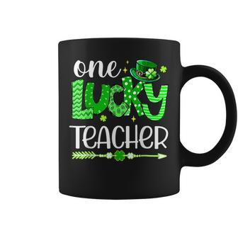 Green Leopard Shamrock One Lucky Teacher St Patricks Day Coffee Mug - Seseable