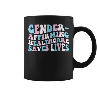 Groovy Gender-Affirming Healthcare Saves Lives Trans Pride Coffee Mug | Mazezy