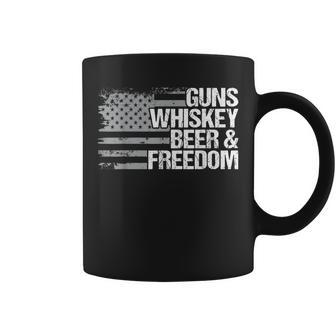 Guns Whiskey Beer And Freedom Veteran American Flag Coffee Mug | Mazezy