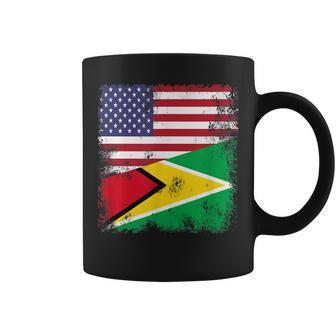 Half Guyanese Flag | Vintage Guyana Usa Gift Coffee Mug - Seseable