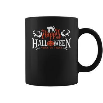 Halloween Happy Halloween Trick Or Treat Orange And White Men Women T-Shirt Graphic Print Casual Unisex Tee Coffee Mug - Thegiftio UK