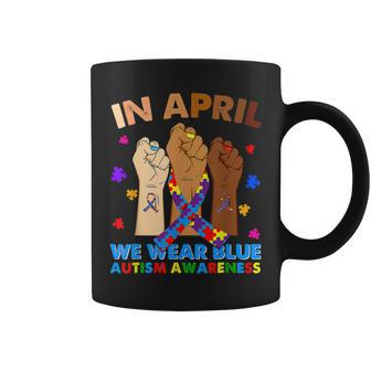 Hands In April We Wear Blue Autism Awareness Month Mom Coffee Mug | Mazezy