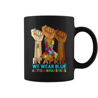 Hands In April We Wear Blue Autism Awareness Month Mom Women Coffee Mug - Seseable