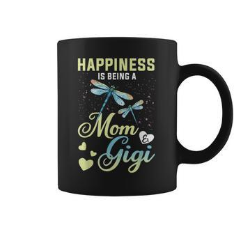Happiness Is Being A Mom And Gigi Dragonfly Gift Coffee Mug - Seseable