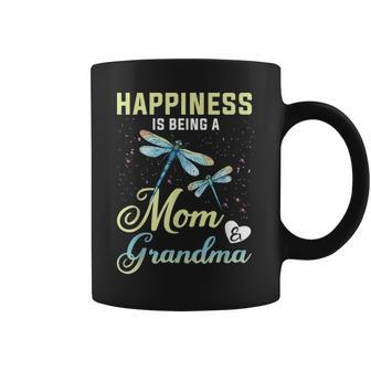 Happiness Is Being A Mom And Grandma Dragonfly Gift Coffee Mug - Seseable