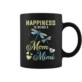 Happiness Is Being A Mom And Mimi Dragonfly Gift Coffee Mug - Seseable