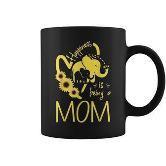 Happiness Is Being A Mom Elephant Sunflower Heart Coffee Mug - Seseable