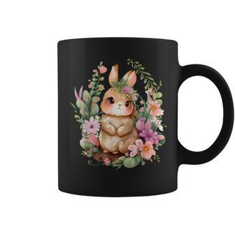 Happy Bunny Flower Graphic Girls Easter Bunny Rabbit Women Coffee Mug - Thegiftio UK