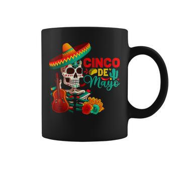 Happy Cinco De Mayo Sugar Skull Skeleton Guitar Floral Coffee Mug - Thegiftio UK