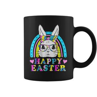 Happy Rainbow Easter Day Cute Bunny Face Tie Dye Glasses Coffee Mug - Seseable