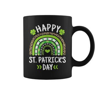 Happy St Patricks Day Leopard Print Rainbow Shamrock Irish Coffee Mug - Seseable